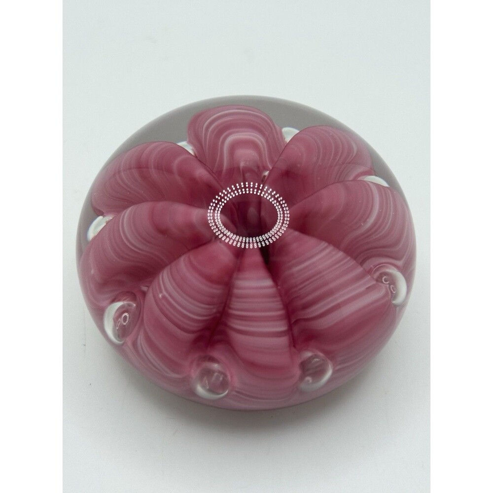 Vintage Joe St. Clair Ribbon Crimp Art Glass Paperweight Rosy Pink 3"